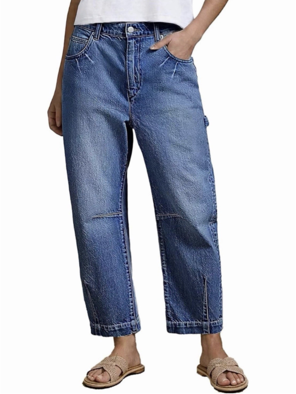 Flamingals Women’s Wide Leg Barrel Navy Blue Straight Leg Jeans M